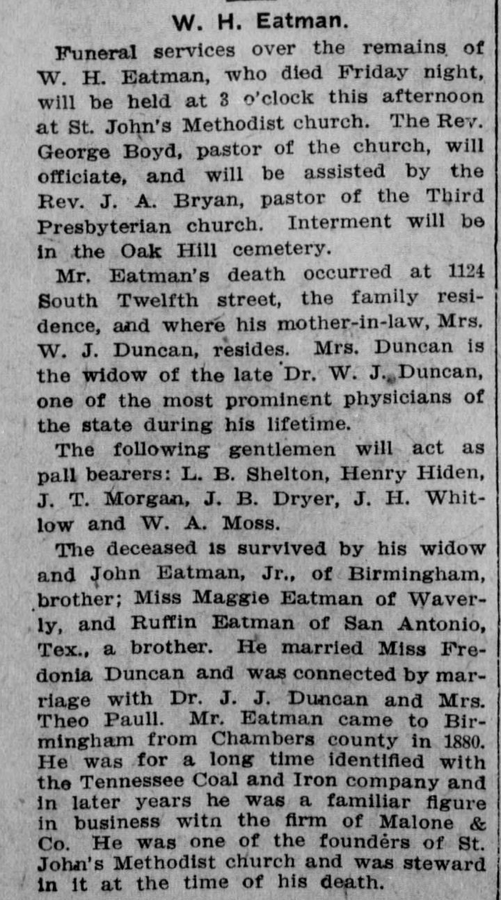 W.H. Eatman obituary